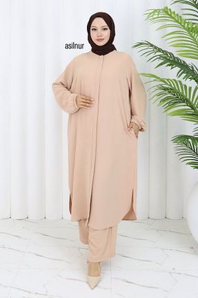 ست بالاتنه و پائین تنه حجاب قهوه ای زنانه رگولار ASİLNUR - کد 820087435