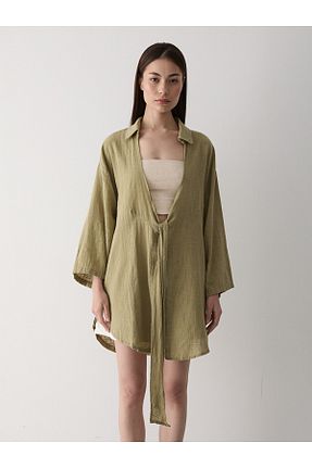 کیمونو و کافتان خاکی زنانه %100 پنبه Laluvia - کد 736210862