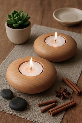 شمعدان و شمع گیر قهوه ای چوب wooden hands - کد 888998279