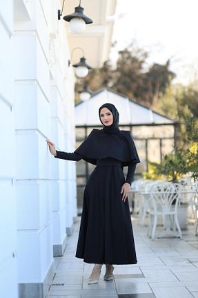 لباس مجلسی حجاب مشکی زنانه یقه ایستاده DİSE - کد 937798013