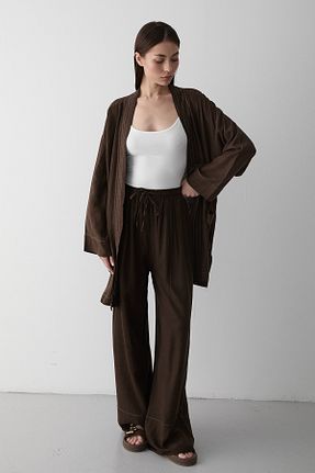 ست بالاتنه و پائین تنه قهوه ای زنانه بافتنی Laluvia - کد 937544551