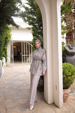 ست بالاتنه و پائین تنه حجاب طوسی زنانه رگولار MİMİ Luxury Wear - کد 937706925