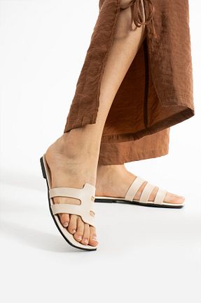 دمپائی بژ زنانه چرم مصنوعی Moda Devrin - کد 924442254