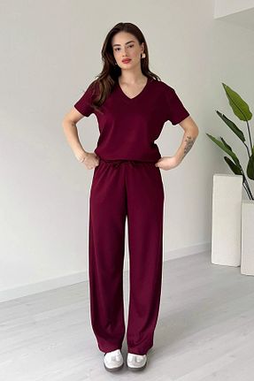 ست بالاتنه و پائین تنه زرشکی زنانه بافتنی The Robi - کد 933907485