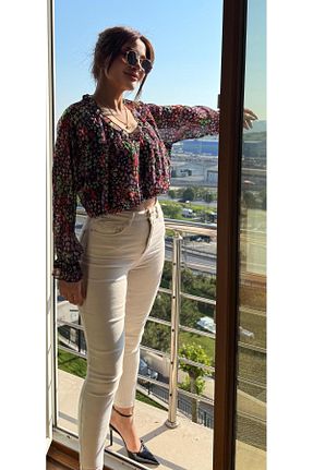 بلوز مشکی زنانه گلدار Daves - کد 937726521