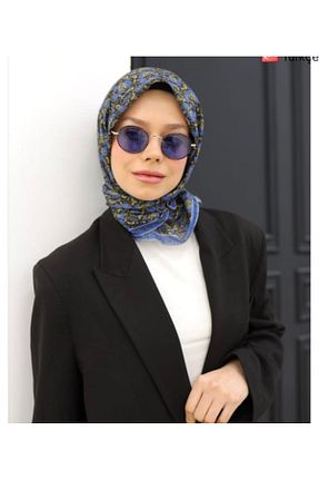 روسری آبی کرپ ساتن ابریشم SİLKHOMEE - کد 937730735