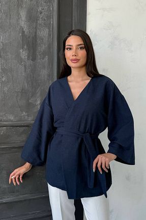 کافتان و کیمونو حجاب سرمه ای زنانه کتان oshebu - کد 905559063