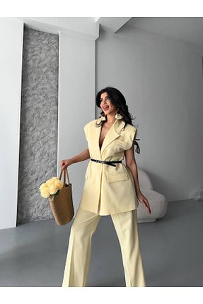 ست بالاتنه و پائین تنه زرد زنانه بافتنی Castivo Fashion - کد 937774211