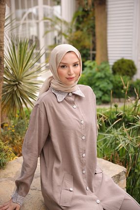 ست بالاتنه و پائین تنه حجاب بژ زنانه رگولار MİMİ Luxury Wear - کد 937771177