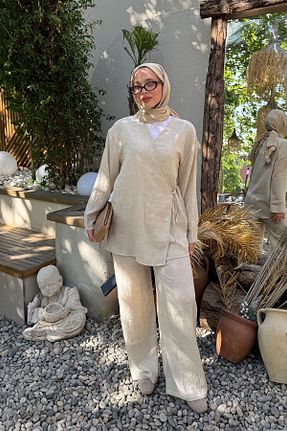 ست بالاتنه و پائین تنه حجاب بژ زنانه رگولار SİNDAL - کد 937794537