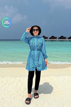 مایو حجاب آبی زنانه چاپی Ka Hijab - کد 933665118