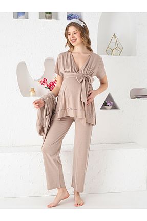 ست لباس راحتی بارداری بژ زنانه مخلوط ویسکون JENİKA - کد 938101461
