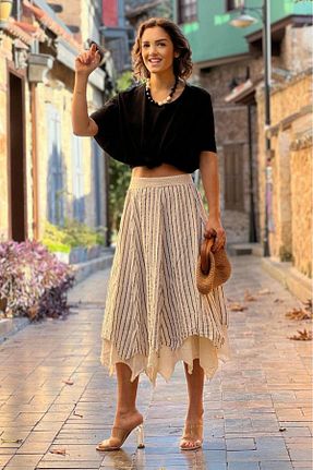 دامن بژ زنانه پنبه ای Nevin Kaya Moda - کد 803013287