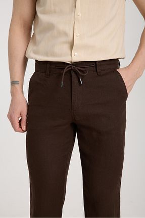 شلوار قهوه ای مردانه کتان muzzo jeans - کد 933210219
