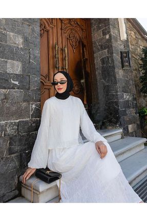 ست بالاتنه و پائین تنه حجاب سفید گشاد Meri - کد 937852890