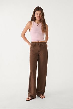 شلوار جین قهوه ای زنانه پاچه لوله تفنگی Stradivarius - کد 889947425