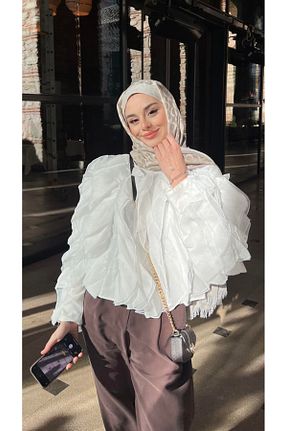 بلوز حجاب سفید زنانه کراپ Butik - کد 844883271