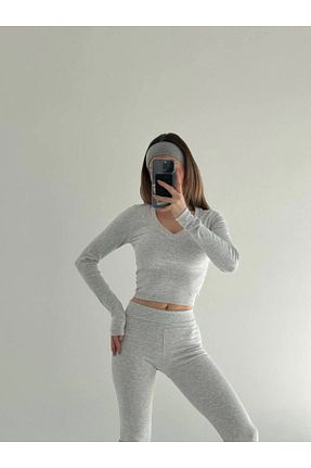 ست بالاتنه و پائین تنه طوسی زنانه بافت VELİZADE - کد 937901228
