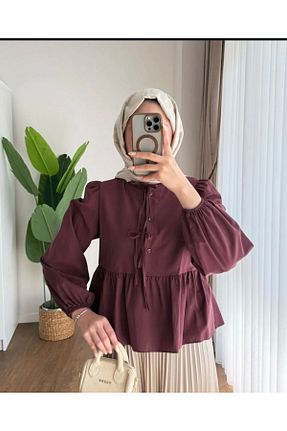 پیراهن حجاب زرشکی زنانه رگولار DEFNECE BUTİK - کد 937929528