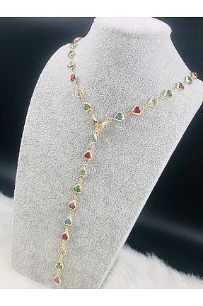 گردنبند جواهر زرد زنانه برنجی DS DİAMONDSHOP - کد 937967907