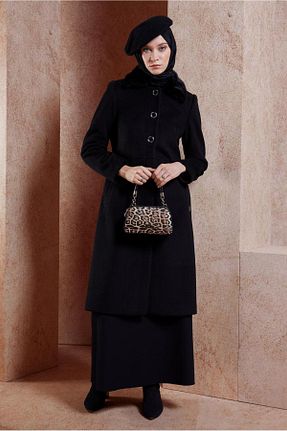پالتو پشمی حجاب مشکی زنانه رگولار Alvina - کد 865764107