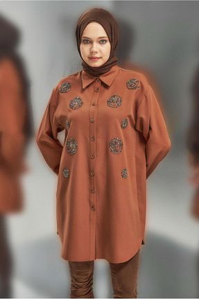 تونیک حجاب قهوه ای زنانه مخلوط پلی استر Alvina - کد 865661515