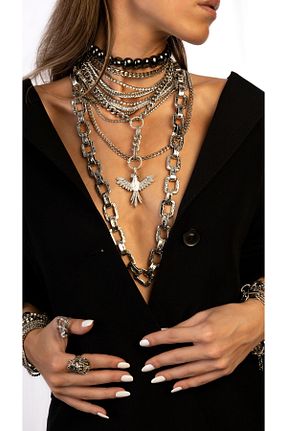گردنبند جواهر متالیک زنانه روکش نقره Bayemeyc - کد 938005877
