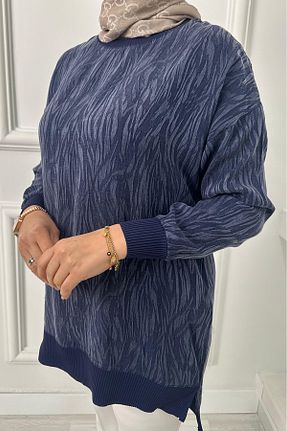تونیک حجاب سرمه ای زنانه مخلوط ویسکون Linvey - کد 938023012