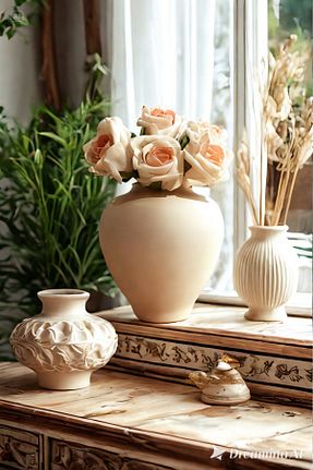 گلدان بژ سرامیک Lui Tasarım - کد 899440551