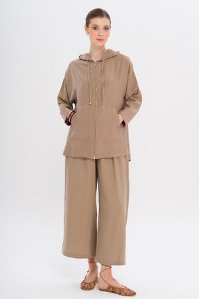 ست بالاتنه و پائین تنه حجاب قهوه ای زنانه رگولار Olcay - کد 938040995