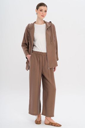 ست بالاتنه و پائین تنه حجاب قهوه ای زنانه رگولار Olcay - کد 938041129