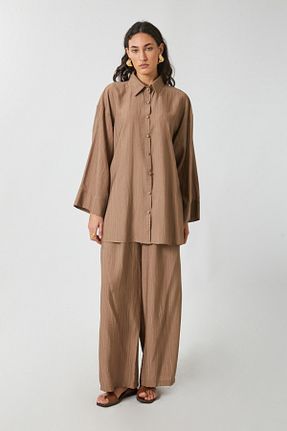 ست بالاتنه و پائین تنه حجاب قهوه ای زنانه اورسایز ZÜLAYS - کد 938086817