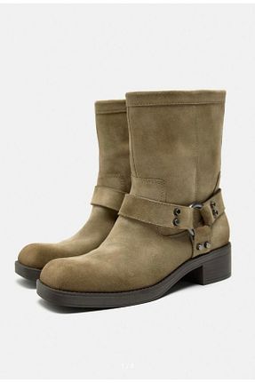 بوت / نیم بوت خاکی زنانه چرم خالص Butik - کد 938110618