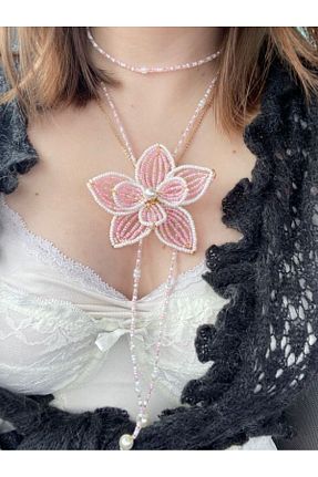 گردنبند جواهر صورتی زنانه منجق SHİNELİZE - کد 938103098