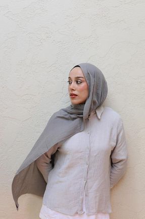 شال طوسی زنانه پنبه ای Modakaşmir - کد 845610577