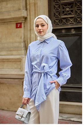 پیراهن حجاب آبی زنانه رگولار LOCCO - کد 938139755