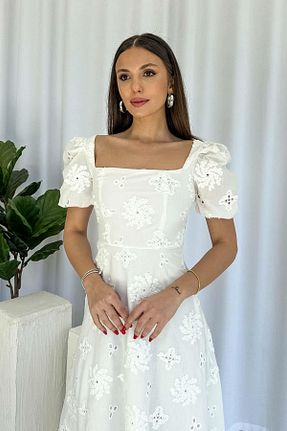 لباس سفید زنانه بافتنی Mine Tan Butik - کد 925970044