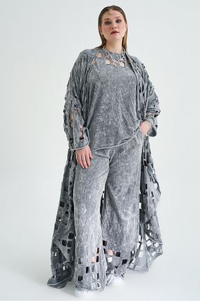 ست بالاتنه و پائین تنه سایز بزرگ طوسی زنانه فاق بلند b-one fashion - کد 938104732