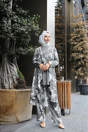 ست بالاتنه و پائین تنه طوسی زنانه بافتنی Pieef - کد 938168292