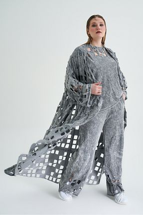 ست بالاتنه و پائین تنه سایز بزرگ طوسی زنانه فاق بلند b-one fashion - کد 938104732
