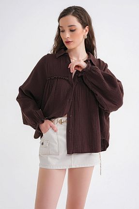 پیراهن قهوه ای زنانه رگولار Mixray - کد 938193672