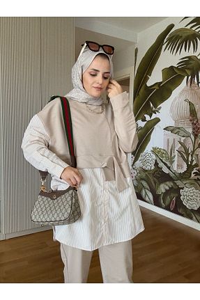 ست بالاتنه و پائین تنه حجاب بژ زنانه رگولار ASEL FASHİON - کد 819465449