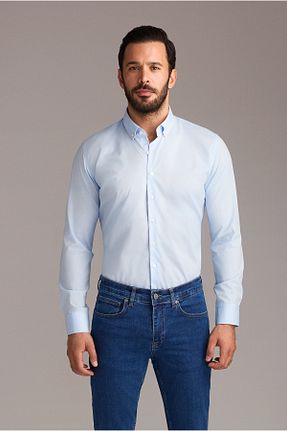 پیراهن آبی مردانه اسلیم فیت Kiğılı - کد 802499522