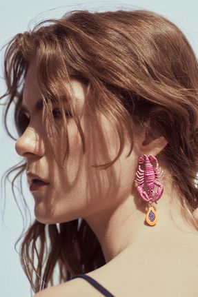 گوشواره جواهر رنگی برنجی yucelique - کد 938289535