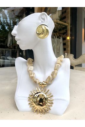 گردنبند جواهر بژ زنانه شیشه Gözde Tasarım Butik - کد 931302977