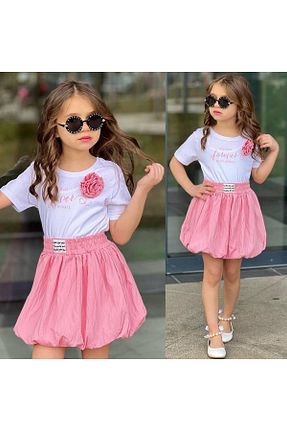 ست بالاتنه و پائین تنه صورتی بچه گانه بافت bambam kids - کد 938623532