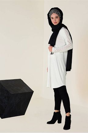 تونیک حجاب سفید زنانه مخلوط ویسکون Alvina - کد 872844146