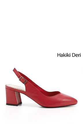 کفش پاشنه بلند کلاسیک قرمز زنانه چرم خالص GÖNDERİ(R) - کد 97952314