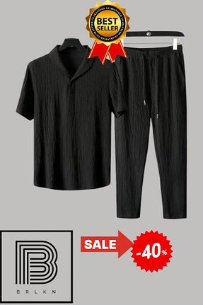 ست بالاتنه و پائین تنه مشکی مردانه بافتنی BRLKN - کد 920530286