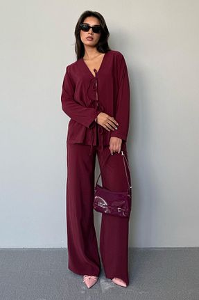 ست بالاتنه و پائین تنه زرشکی زنانه بافتنی Seeh - کد 938401954
